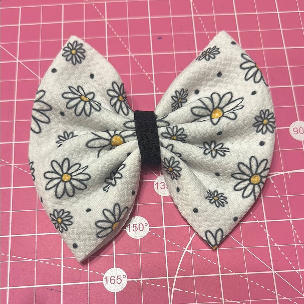 Floral Kids Hair Bow - White and Black